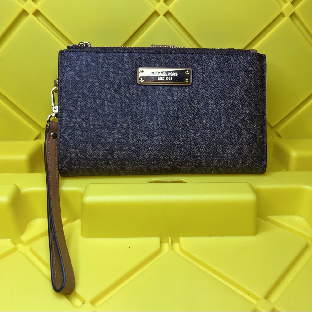 Michael Kors Purse Wallet Jet Set Double Zip Braun